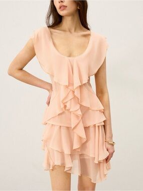 Commense Semi-Sheer Ruffled Chiffon Blouse and mini skirt